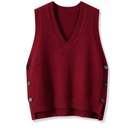 Damen Strickweste mit V-Ausschnitt und Knopfdetails EB