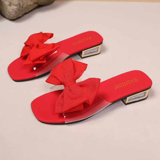 Damen Slippers mit modischem Schleifendesign und transparentem Riemen EB