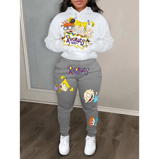 Damen Hoodie und Jogginghose Set im Cartoon-Stil EB