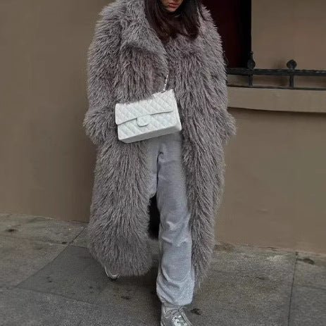 Damen Flauschiger Oversized-Mantel aus Kunstpelz EB
