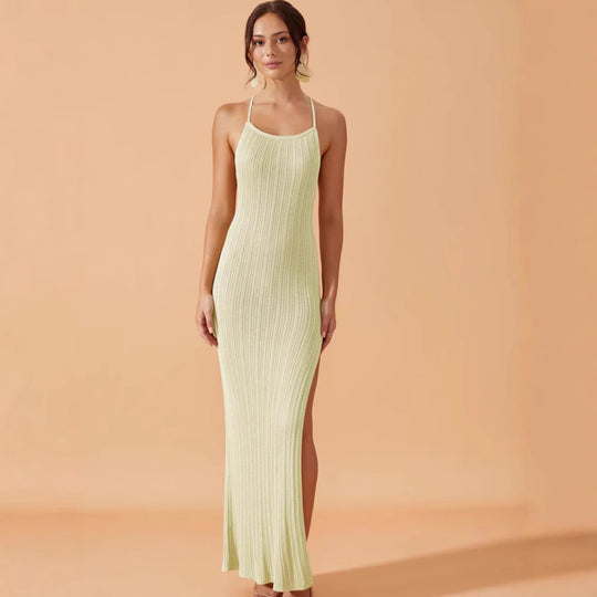 Damen Strick-Maxikleid mit seitlichem Schlitz EB