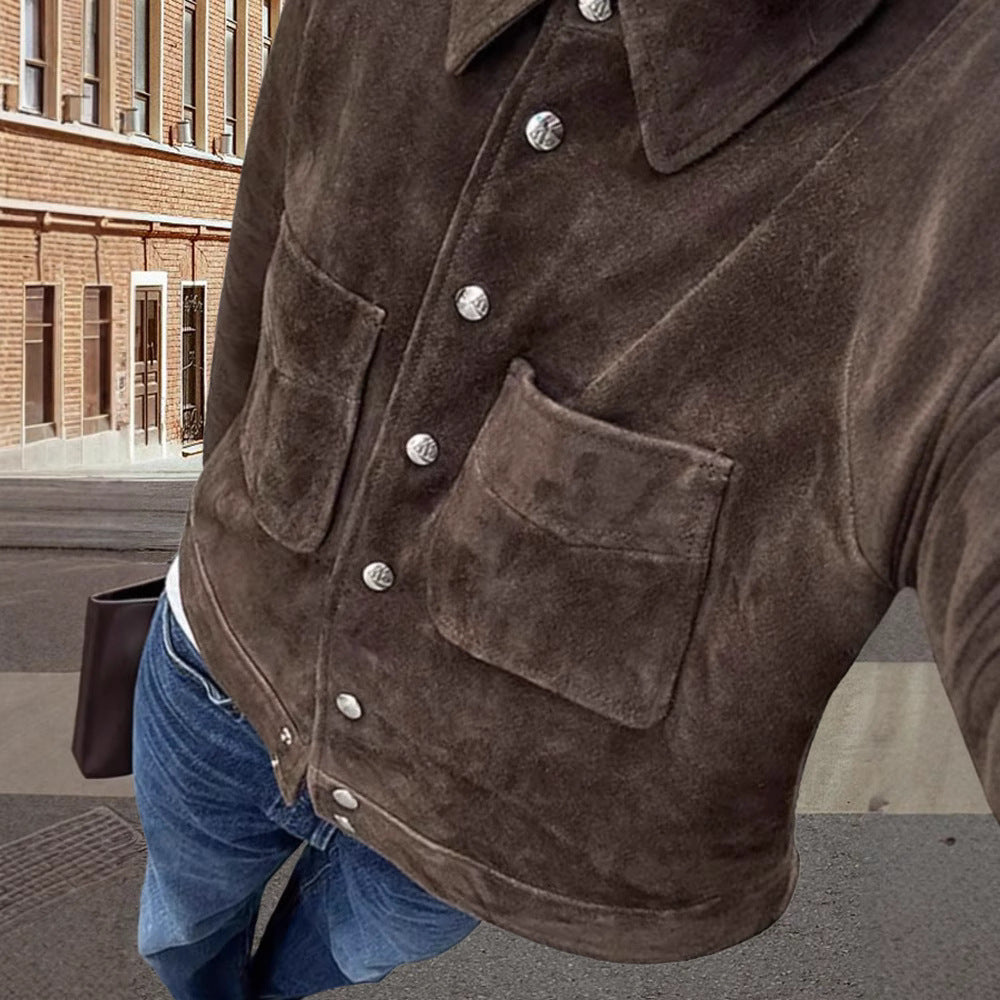 Damen Modische Wildlederjacke mit strukturiertem Design und praktischen Taschen EB