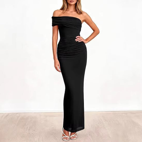 Damen Elegantes Maxi-Kleid mit schulterfreiem Design und raffinierten Drapierungen EB