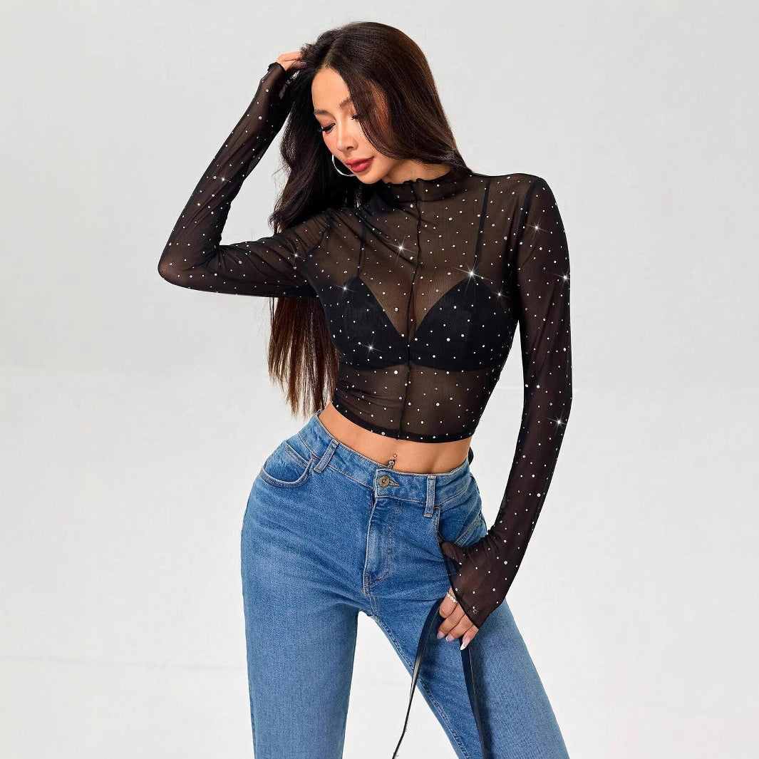 Damen Transparentes Oberteil mit Glitzer EB