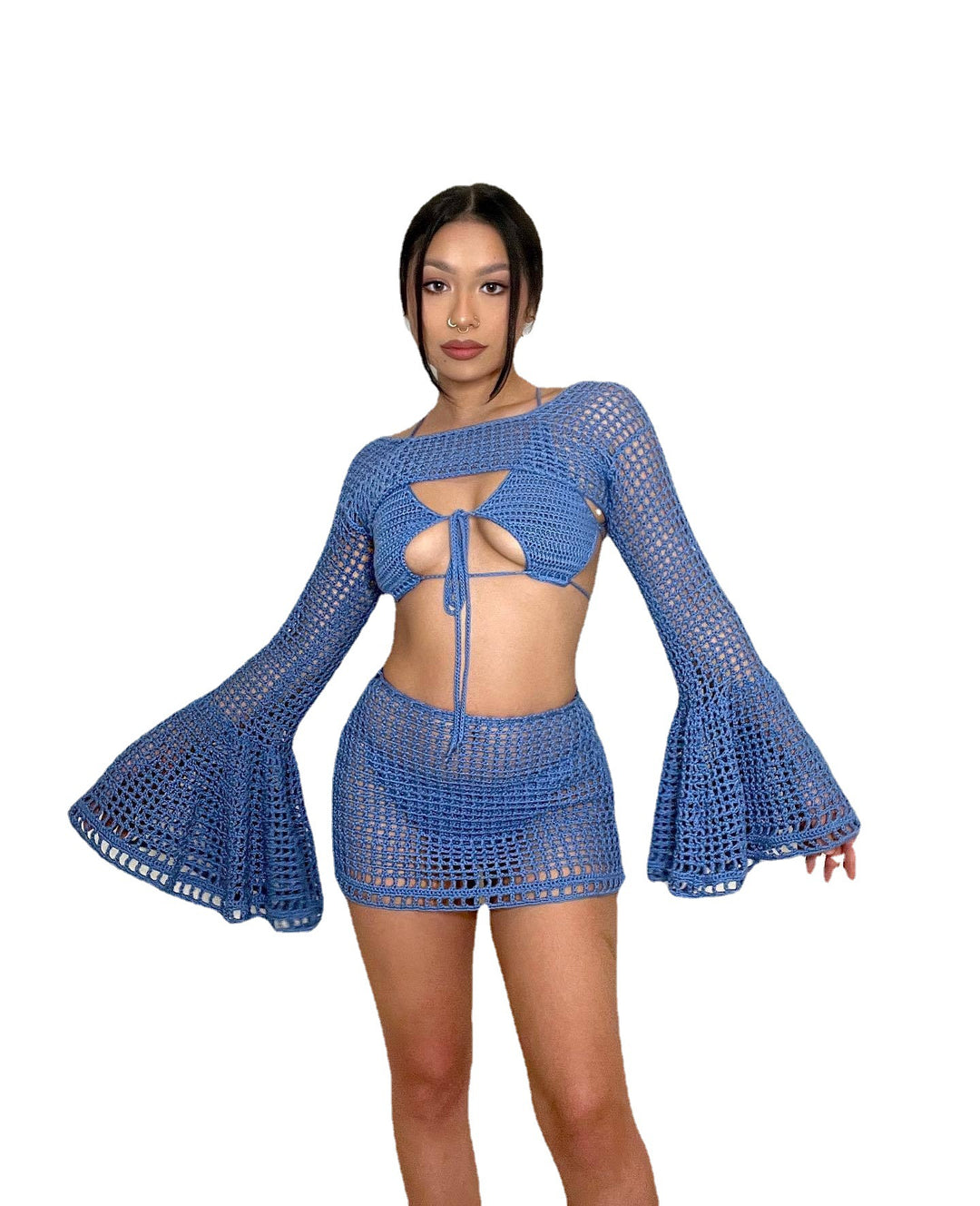 Damen gehäkeltes Strandoutfit mit verspielten Rüschendetails EB