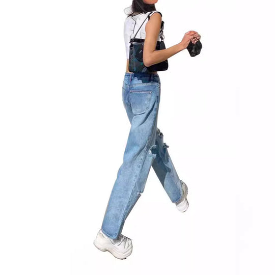 Damen Modische Baggy Jeans mit Destroyed-Details EB