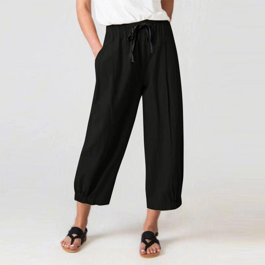 Damen Luftige und bequeme Sommerhose mit Gummizug und Knöchellänge EB