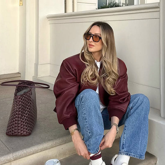 Damen Lässige jacke mit voluminösen Ärmeln und Reißverschluss EB