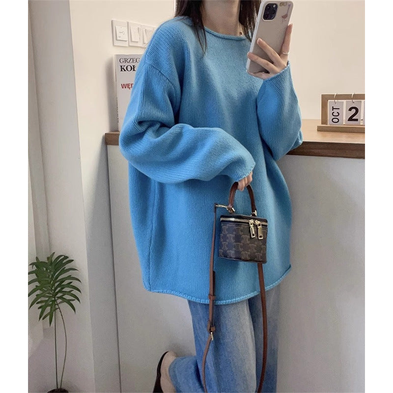Damen Oversized Strickpullover mit lässigem Schnitt und hohem Kragen EB