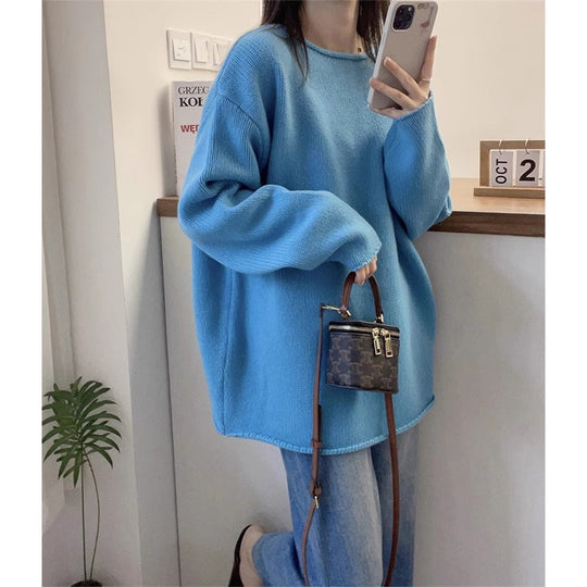 Damen Oversized Strickpullover mit lässigem Schnitt und hohem Kragen EB