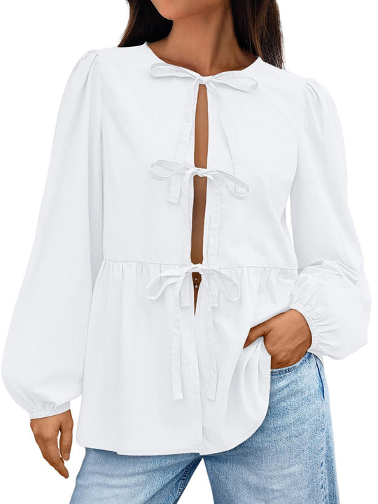 Damen Bluse mit Schleifen-Details und weitem Schnitt EB