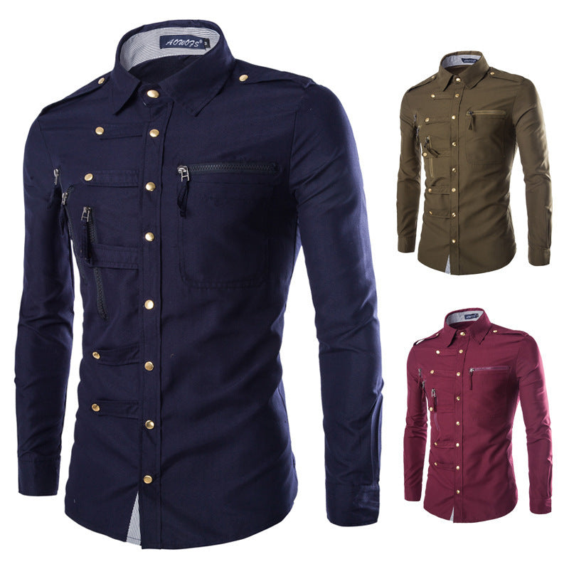 Herren modisches Hemd mit multifunktionalen Taschen und hochwertigem Stoff EB