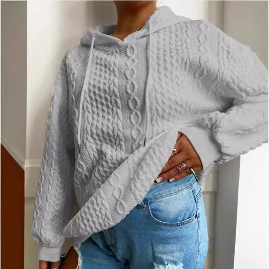 Damen Oversized Strickpullover mit kreativem Kabeleffekt und Kapuze EB