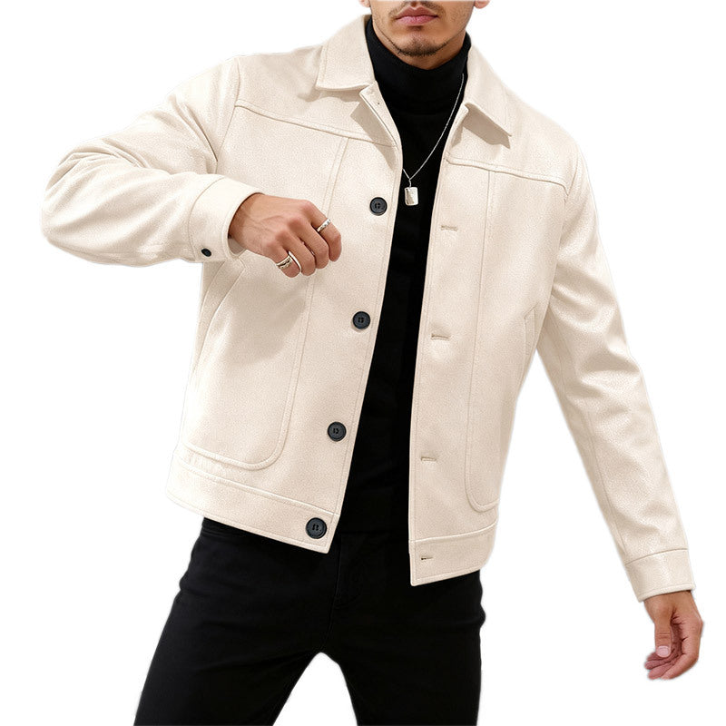 Herren nan moderner Trucker-Overshirt aus Velourslederimitat mit Ziernähten und aufgesetzten Taschen EB