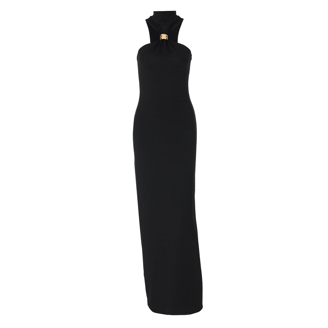 Damen Bodenlanges Abendkleid mit elegantem Halterneck EB