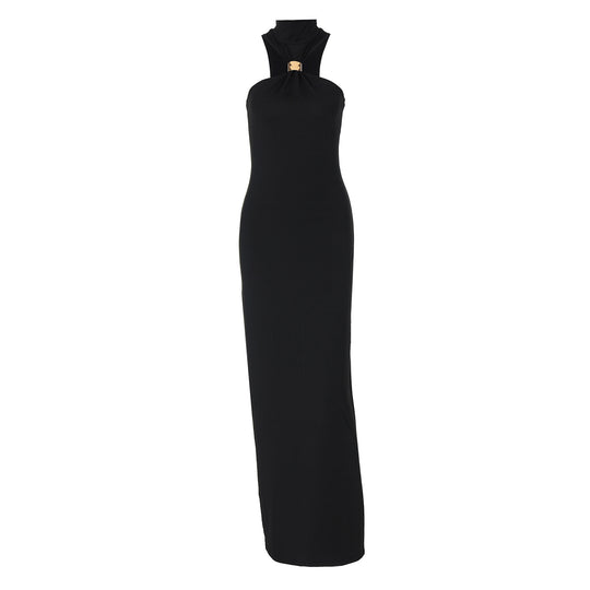 Damen Bodenlanges Abendkleid mit elegantem Halterneck EB