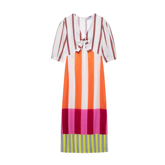Damen Maxikleid mit aufregendem Streifenmuster und femininem Tailleneffekt EB