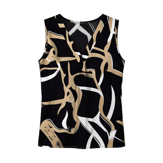 Damen Elegantes V-Ausschnitt Top mit modernem grafischen Muster EB