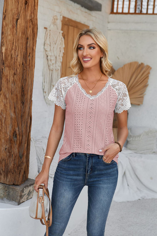Damen Spitzeneinsatz T-Shirt EB