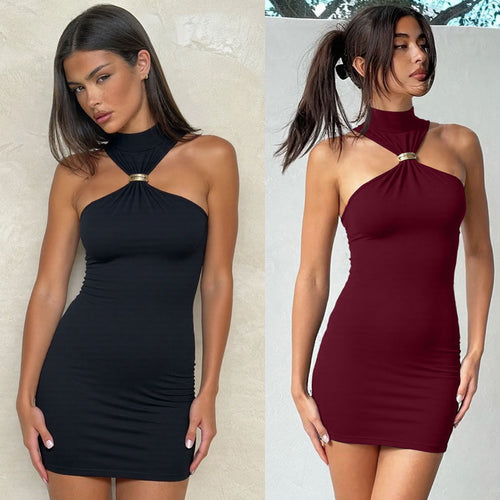 Damen Minikleid mit elegantem Halterhals und Glitzerdetails EB