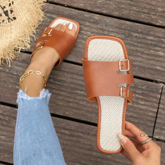 Damen Bequeme und stilvolle Slippers mit verstellbaren Riemchen und eleganten Schnallen EB