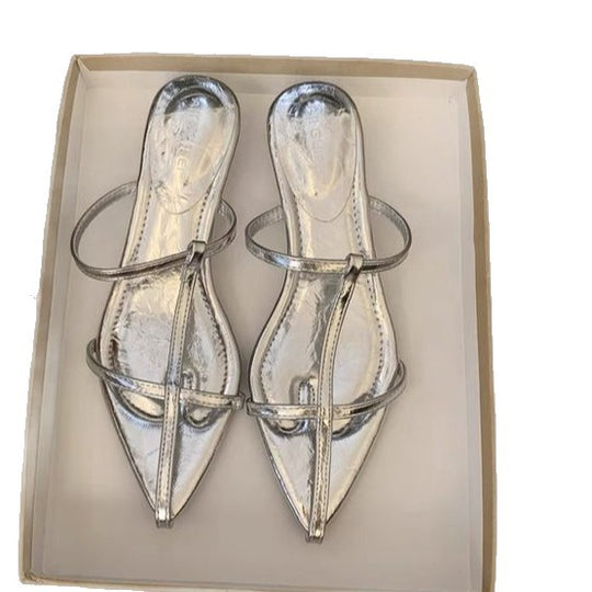 Damen elegante Slipper mit verstellbaren Riemen und spitzem Design EB