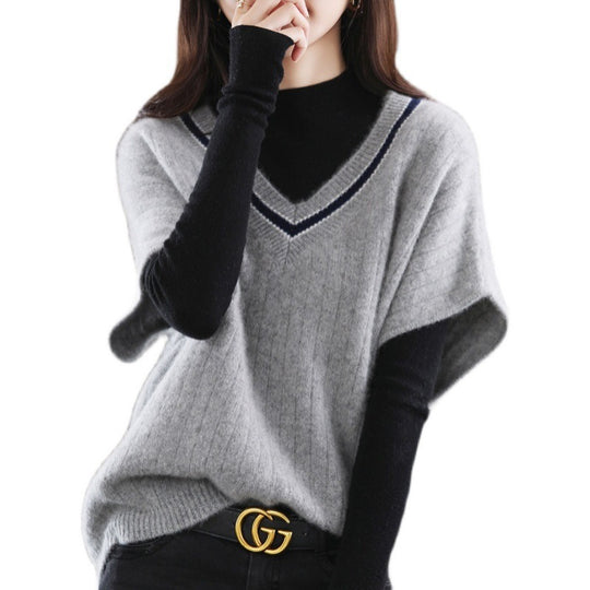 Damen Strickoberteil mit V-Ausschnitt und sportlichem Muster EB