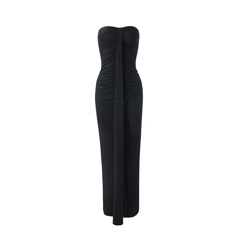 Damen Maxikleid mit schickem trägerlosem Design und figurschmeichelnder Raffung EB