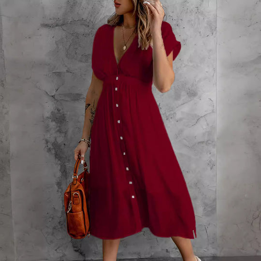 Damen Sommerkleid mit knopflosem Design und fließendem Schnitt EB