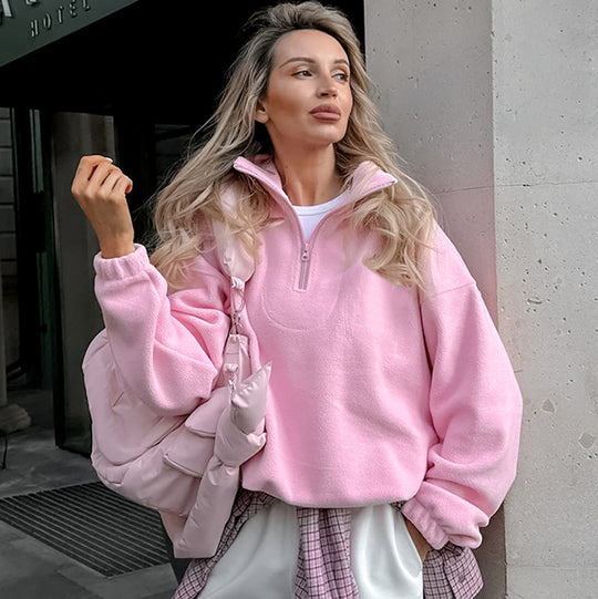 Damen Hochwertiger Fleece-Pullover mit kurzem Reißverschluss EB