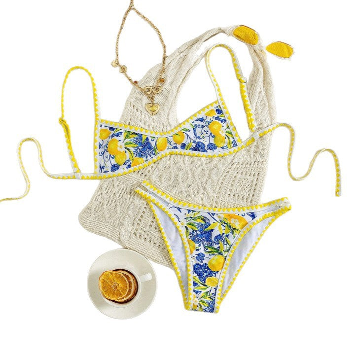 Damen Bikini mit fruchtigem Motiv und raffinierten Schnitt EB