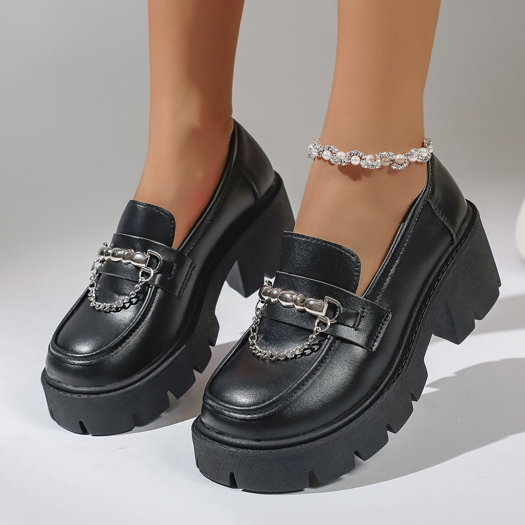 Damen Chunky Loafers mit glattem Obermaterial und robustem Plateau-Heel EB