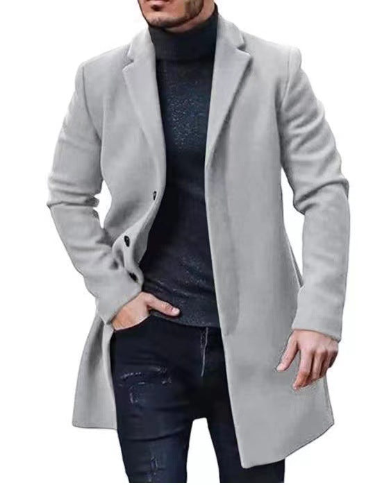 Herren nan langer Wollmixmantel mit Boucléstruktur, taillierter Silhouette und klassischem Revers EB