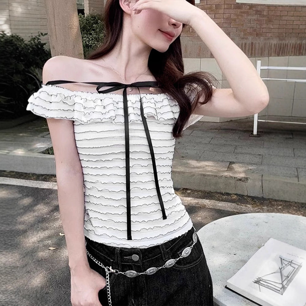 Damen Offshoulder-Bluse mit elegantem Wellenmuster EB