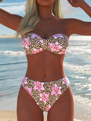 Damen Bandeau-Bikini mit floralem und animalischem Design EB