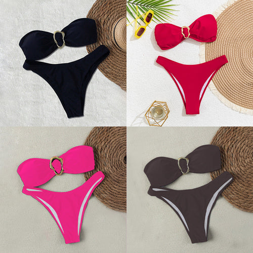 Damen Bandeau-Bikini mit eleganter Goldschließe EB
