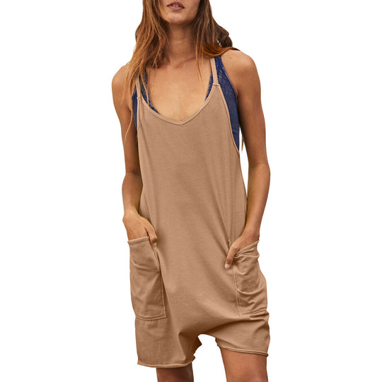 Damen komfortabler Overall mit tiefem Ausschnitt und praktischen Taschen EB