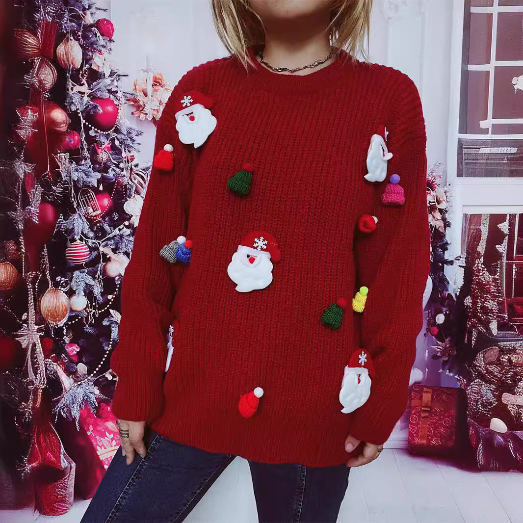 Damen Weihnachts-Pullover mit festlichem Santa-Motiv und strukturierter Strickqualität EB