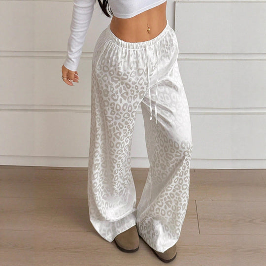 Damen Lässige Palazzo-Hose mit elastischem Bund und trendigem Leopardenmuster EB