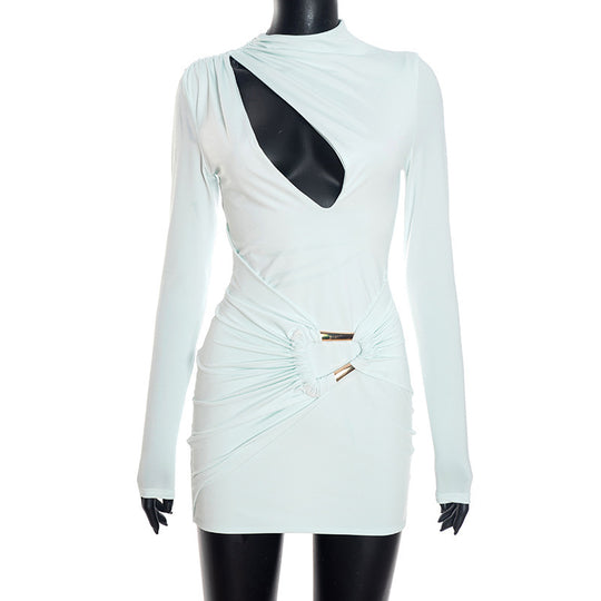 Damen figurbetontes Minikleid mit einzigartigem Wickeldesign und transparentem Ausschnitt EB