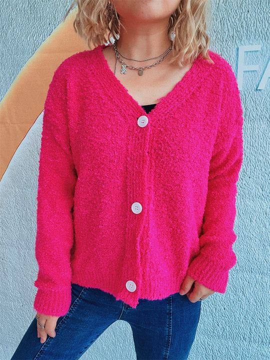 Damen kuschelige Strickjacke mit Knopfdetails und lässigem Schnitt EB