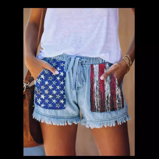Damen Denim-Shorts mit kreativen Taschen EB