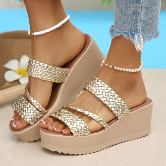 Damen hohe Sandalen mit geflochtenem Riemendesign EB