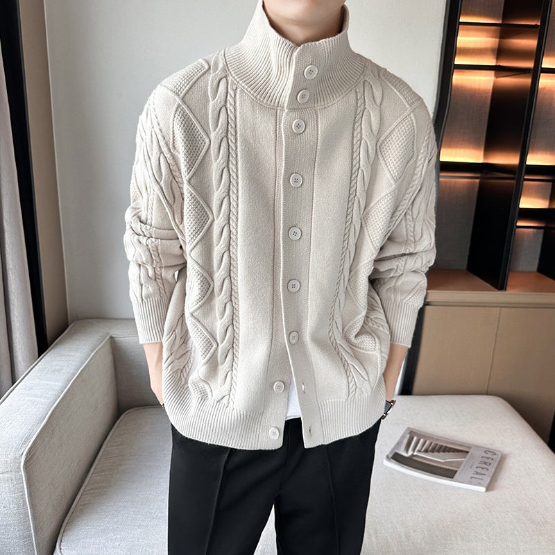 Herren modischer Strickjacke mit Zopfmuster und modernem Kragen EB