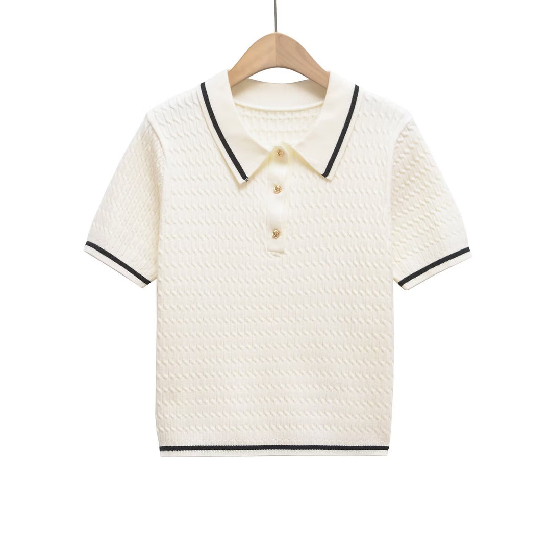 Damen Poloshirt mit strukturiertem Material und edlen Knopfdetails EB