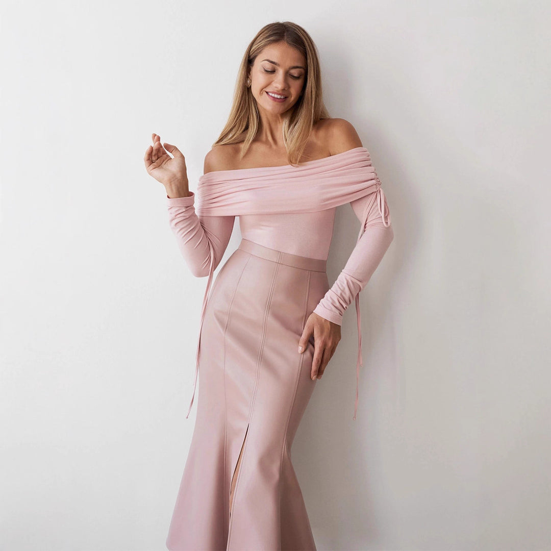 Damen Off-Shoulder Oberteil mit eleganter Raffung EB