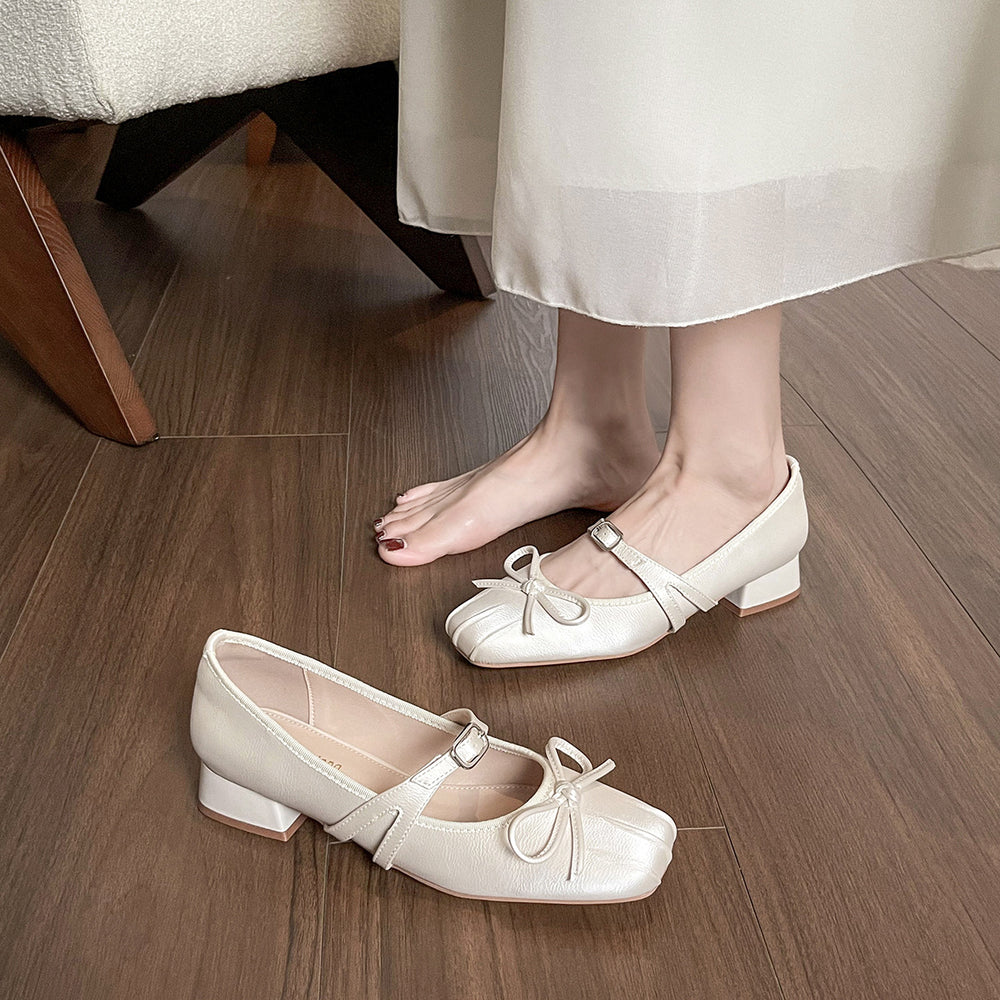 Damen Ballerinas mit dekorativem Riemchen und komfortablem Blockabsatz EB