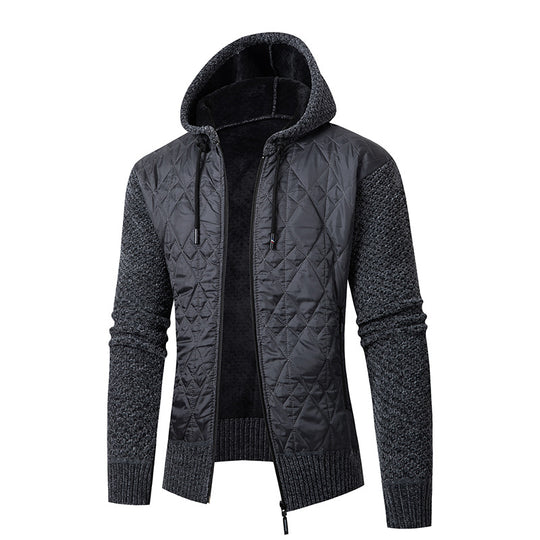 Herren nan gesteppte Kapuzenjacke mit wattierter Front, Strickärmeln und Teddyfutter EB