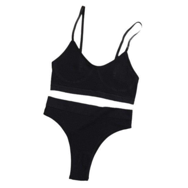 Damen Unterwäsche-Set aus bequemem, elastischem Material mit elegantem Rippen-Design EB