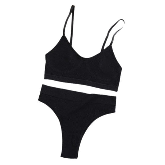 Damen Unterwäsche-Set aus bequemem, elastischem Material mit elegantem Rippen-Design EB